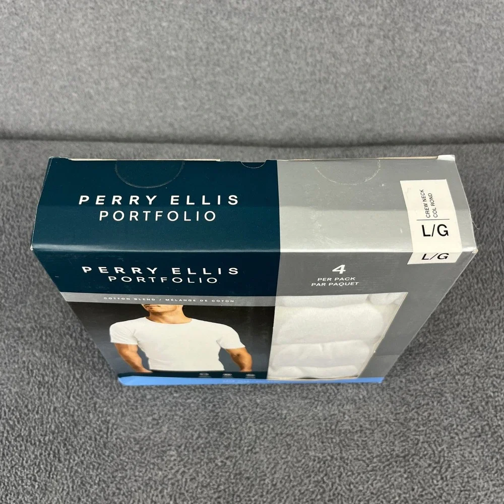 Perry Ellis Portfolio Undershirt Mens L White 4pk Crew Neck Cotton Blend UMPE376